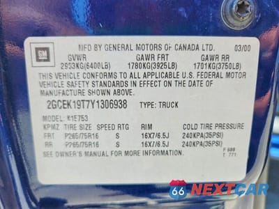 Zdjęcie 12 z 12 samochodu: 2000 CHEVROLET SILVERADO K1500 VIN:2GCEK19T7Y1306938 - miniatura