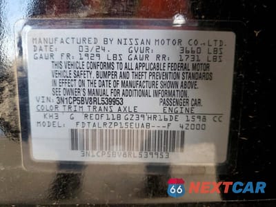 Zdjęcie 12 z 12 samochodu: 2024 NISSAN KICKS S VIN:3N1CP5BV8RL539953 - miniatura