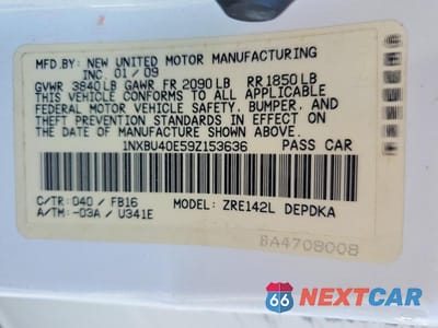 Zdjęcie 12 z 12 samochodu: 2009 TOYOTA COROLLA LE VIN:1NXBU40E59Z153636 - miniatura