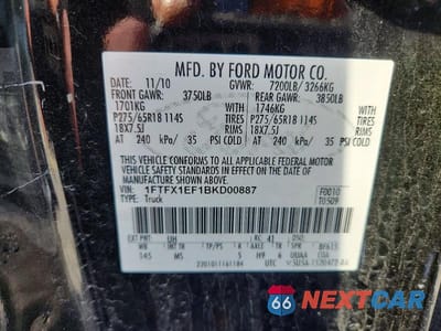 Zdjęcie 12 z 12 samochodu: 2011 FORD F150 SUPER CAB VIN:1FTFX1EF1BKD00887 - miniatura