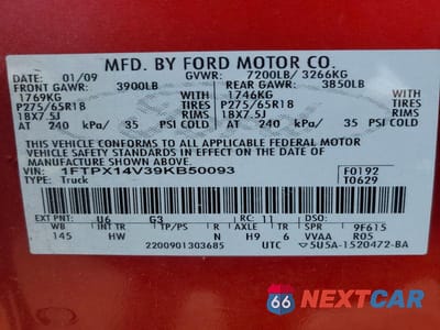 Zdjęcie 12 z 12 samochodu: 2009 FORD F150 SUPER CAB VIN:1FTPX14V39KB50093 - miniatura