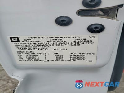 Zdjęcie 12 z 12 samochodu: 2002 CHEVROLET SILVERADO C1500 VIN:2GCEC19V221414616 - miniatura