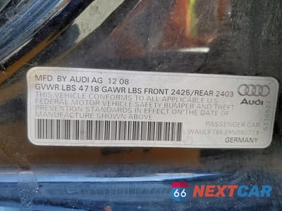 Zdjęcie 12 z 12 samochodu: 2009 AUDI A4 PREMIUM VIN:WAUCF78K39N050219 - miniatura