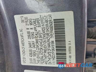 Zdjęcie 12 z 12 samochodu: 2019 HONDA ACCORD LX VIN:1HGCV1F10KA161564 - miniatura