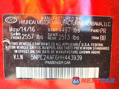 Zdjęcie 13 z 13 samochodu: 2017 HYUNDAI SONATA SE VIN:5NPE24AF6HH443939 - miniatura