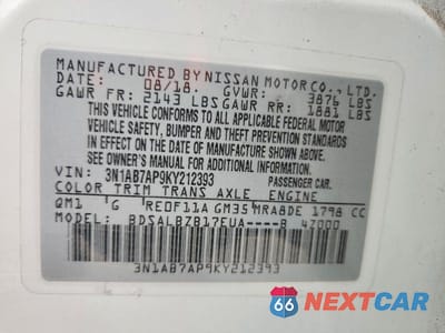 Zdjęcie 12 z 12 samochodu: 2019 NISSAN SENTRA S VIN:3N1AB7AP9KY212393 - miniatura