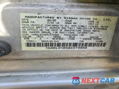Zdjęcie 12 z 12 samochodu: 1999 NISSAN ALTIMA VIN:1N4DL01D0XC274968 - miniatura