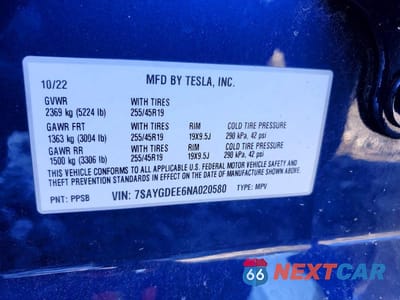 Zdjęcie 12 z 12 samochodu: 2022 TESLA Y VIN:7SAYGDEE6NA020580 - miniatura