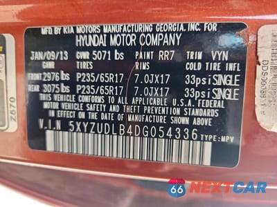 Zdjęcie 13 z 13 samochodu: 2013 HYUNDAI SANTA FE SPORT 2.4L VIN:5XYZUDLB4DG054336 - miniatura