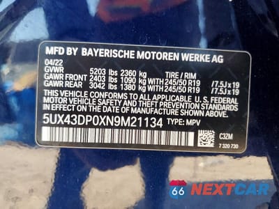 Zdjęcie 13 z 13 samochodu: 2022 BMW X3 SDRIVE30I VIN:5UX43DP0XN9M21134 - miniatura