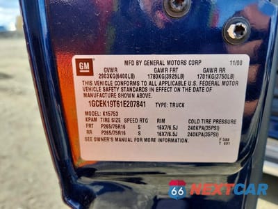 Zdjęcie 12 z 12 samochodu: 2001 CHEVROLET SILVERADO K1500 VIN:1GCEK19T61E207841 - miniatura