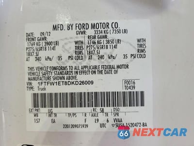 Zdjęcie 12 z 12 samochodu: 2013 FORD F-150 LARIAT VIN:1FTFW1ET8DKD26009 - miniatura