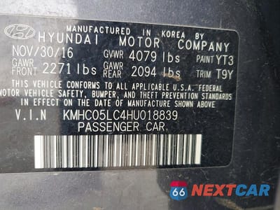 Zdjęcie 12 z 12 samochodu: 2017 HYUNDAI IONIQ LIMITED VIN:KMHC05LC4HU018839 - miniatura