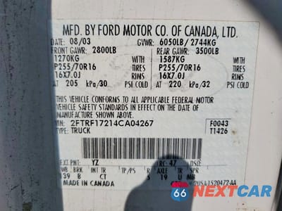 Zdjęcie 12 z 12 samochodu: 2004 FORD F-150 HERITAGE CLASSIC VIN:2FTRF17214CA04267 - miniatura
