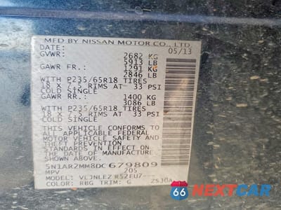 Zdjęcie 13 z 13 samochodu: 2013 NISSAN PATHFINDER S VIN:5N1AR2MM8DC679809 - miniatura
