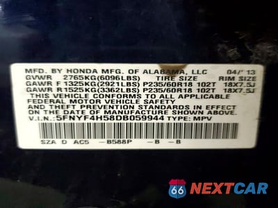 Zdjęcie 13 z 13 samochodu: 2013 HONDA PILOT EXL VIN:5FNYF4H58DB059944 - miniatura