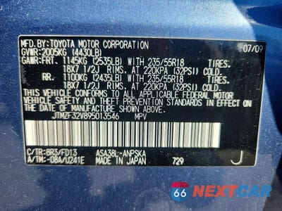 Zdjęcie 13 z 13 samochodu: 2009 TOYOTA RAV4 SPORT VIN:JTMZF32V895013546 - miniatura