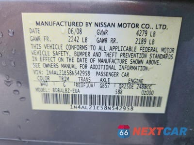 Zdjęcie 12 z 12 samochodu: 2008 NISSAN ALTIMA 2.5 VIN:1N4AL21E58N542958 - miniatura