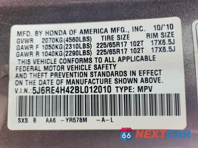 Zdjęcie 14 z 14 samochodu: 2011 HONDA CR-V SE VIN:5J6RE4H42BL012010 - miniatura