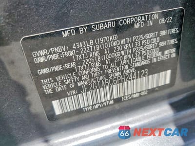 Zdjęcie 14 z 14 samochodu: 2023 SUBARU CROSSTREK VIN:JF2GTABC6PH244123 - miniatura