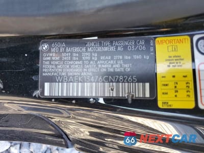 Zdjęcie 12 z 12 samochodu: 2006 BMW 650 I VIN:WBAEK13476CN78265 - miniatura