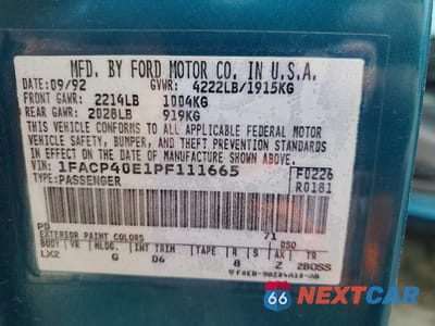 Zdjęcie 12 z 12 samochodu: 1993 FORD MUSTANG LX VIN:1FACP40E1PF111665 - miniatura