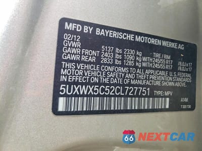 Zdjęcie 12 z 12 samochodu: 2012 BMW X3 XDRIVE28I VIN:5UXWX5C52CL727751 - miniatura