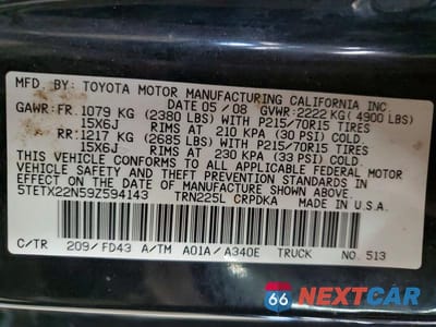 Zdjęcie 12 z 12 samochodu: 2009 TOYOTA TACOMA ACCESS CAB VIN:5TETX22N59Z594143 - miniatura