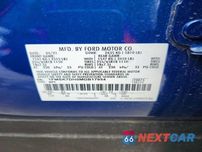 Zdjęcie 13 z 13 samochodu: 2021 FORD EXPLORER XLT VIN:1FMSK7DH0MGB17954 - miniatura