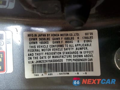 Zdjęcie 12 z 12 samochodu: 2010 HONDA INSIGHT EX VIN:JHMZE2H78AS004520 - miniatura