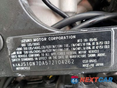 Zdjęcie 8 z 8 samochodu: 2007 SUZUKI GSX-R600 VIN:JS1GN7DA572104262 - miniatura