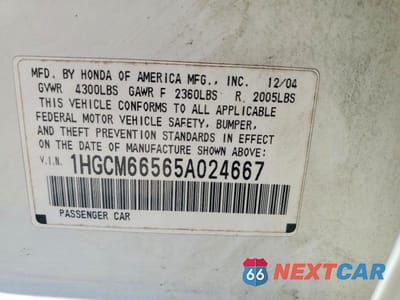 Zdjęcie 12 z 12 samochodu: 2005 HONDA ACCORD EX VIN:1HGCM66565A024667 - miniatura