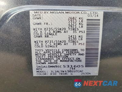 Zdjęcie 13 z 13 samochodu: 2014 INFINITI QX60 BASE VIN:5N1AL0MN9EC531605 - miniatura