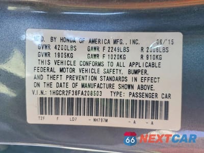 Zdjęcie 12 z 12 samochodu: 2015 HONDA ACCORD LX VIN:1HGCR2F36FA208503 - miniatura