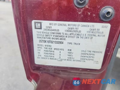 Zdjęcie 12 z 12 samochodu: 2002 GMC NEW SIERRA K1500 VIN:2GTEK19T021332904 - miniatura