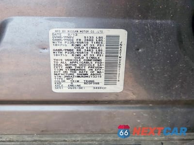 Zdjęcie 13 z 13 samochodu: 2013 NISSAN MURANO S VIN:JN8AZ1MUXDW213218 - miniatura