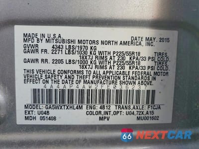 Zdjęcie 13 z 13 samochodu: 2015 MITSUBISHI OUTLANDER SPORT SE VIN:4A4AP4AW2FE036237 - miniatura