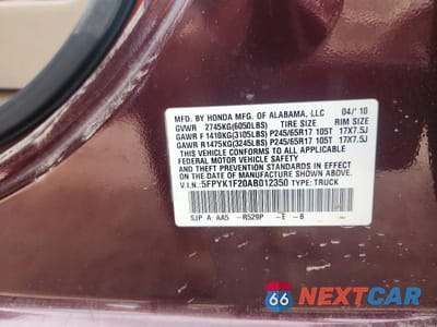 Zdjęcie 12 z 12 samochodu: 2010 HONDA RIDGELINE RT VIN:5FPYK1F20AB012350 - miniatura