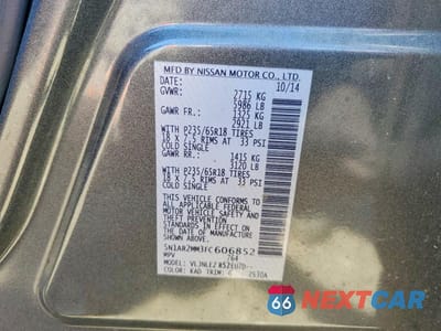 Zdjęcie 13 z 13 samochodu: 2015 NISSAN PATHFINDER SV VIN:5N1AR2MM3FC606852 - miniatura