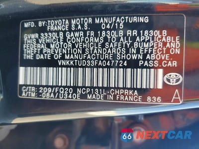 Zdjęcie 13 z 13 samochodu: 2015 TOYOTA YARIS 5-DOOR L VIN:VNKKTUD33FA047724 - miniatura