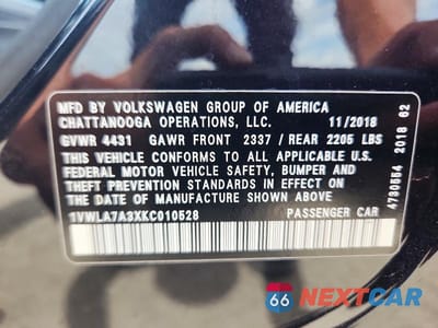 Zdjęcie 13 z 13 samochodu: 2019 VOLKSWAGEN PASSAT WOLFSBURG VIN:1VWLA7A3XKC010528 - miniatura