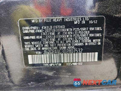 Zdjęcie 13 z 13 samochodu: 2013 SUBARU XV CROSSTREK 2.0 PREMIUM VIN:JF2GPAVC3D2807532 - miniatura