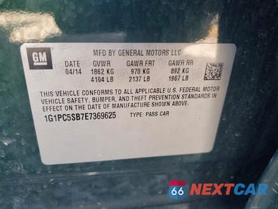 Zdjęcie 12 z 12 samochodu: 2014 CHEVROLET CRUZE LT VIN:1G1PC5SB7E7369625 - miniatura