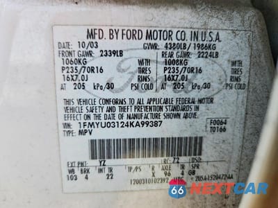 Zdjęcie 12 z 12 samochodu: 2004 FORD ESCAPE XLT VIN:1FMYU03124KA99387 - miniatura