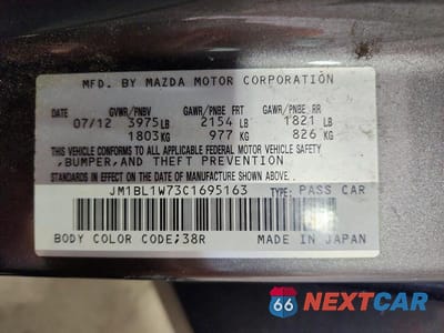 Zdjęcie 12 z 12 samochodu: 2012 MAZDA 3 I VIN:JM1BL1W73C1695163 - miniatura