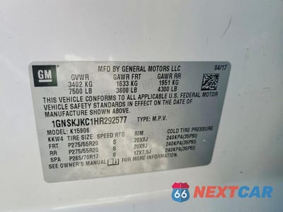 Zdjęcie 13 z 13 samochodu: 2017 CHEVROLET SUBURBAN K1500 PREMIER VIN:1GNSKJKC1HR292577 - miniatura