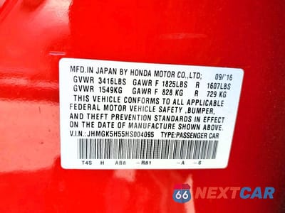 Zdjęcie 12 z 12 samochodu: 2017 HONDA FIT LX VIN:JHMGK5H55HS004095 - miniatura