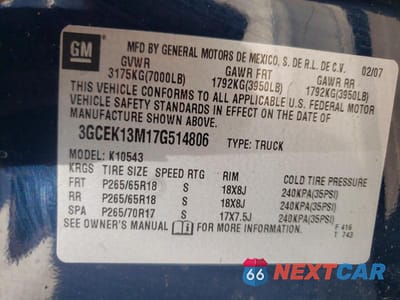 Zdjęcie 13 z 13 samochodu: 2007 CHEVROLET SILVERADO K1500 CREW CAB VIN:3GCEK13M17G514806 - miniatura