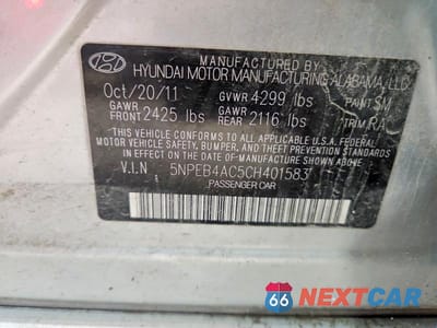 Zdjęcie 12 z 12 samochodu: 2012 HYUNDAI SONATA GLS VIN:5NPEB4AC5CH401583 - miniatura