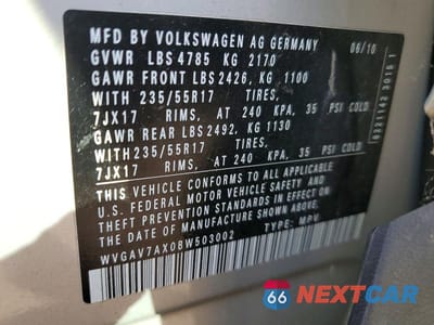 Zdjęcie 13 z 13 samochodu: 2011 VOLKSWAGEN TIGUAN S VIN:WVGAV7AX0BW503002 - miniatura